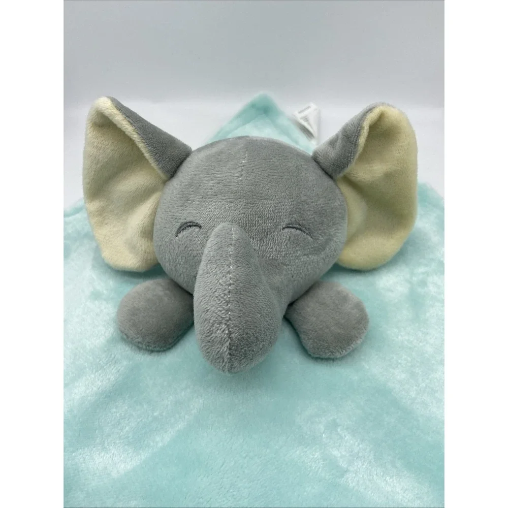Walmart Elephant Baby Security Blanket Lovey Plush Gray Blue Satin Back 12x12
